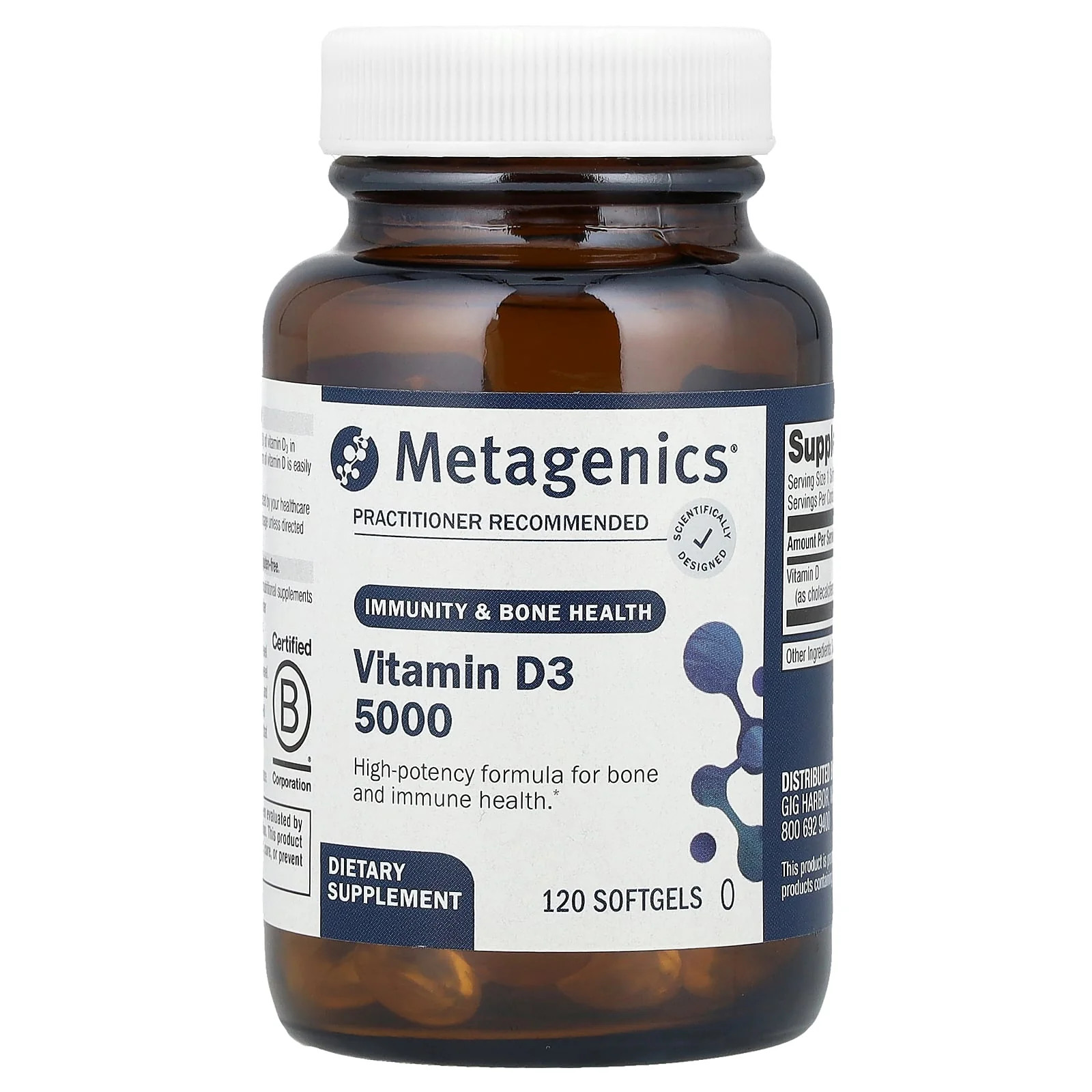 2 X Metagenics, Vitamin D3 5000, 125 mcg (5,000 IU), 120 Softgels