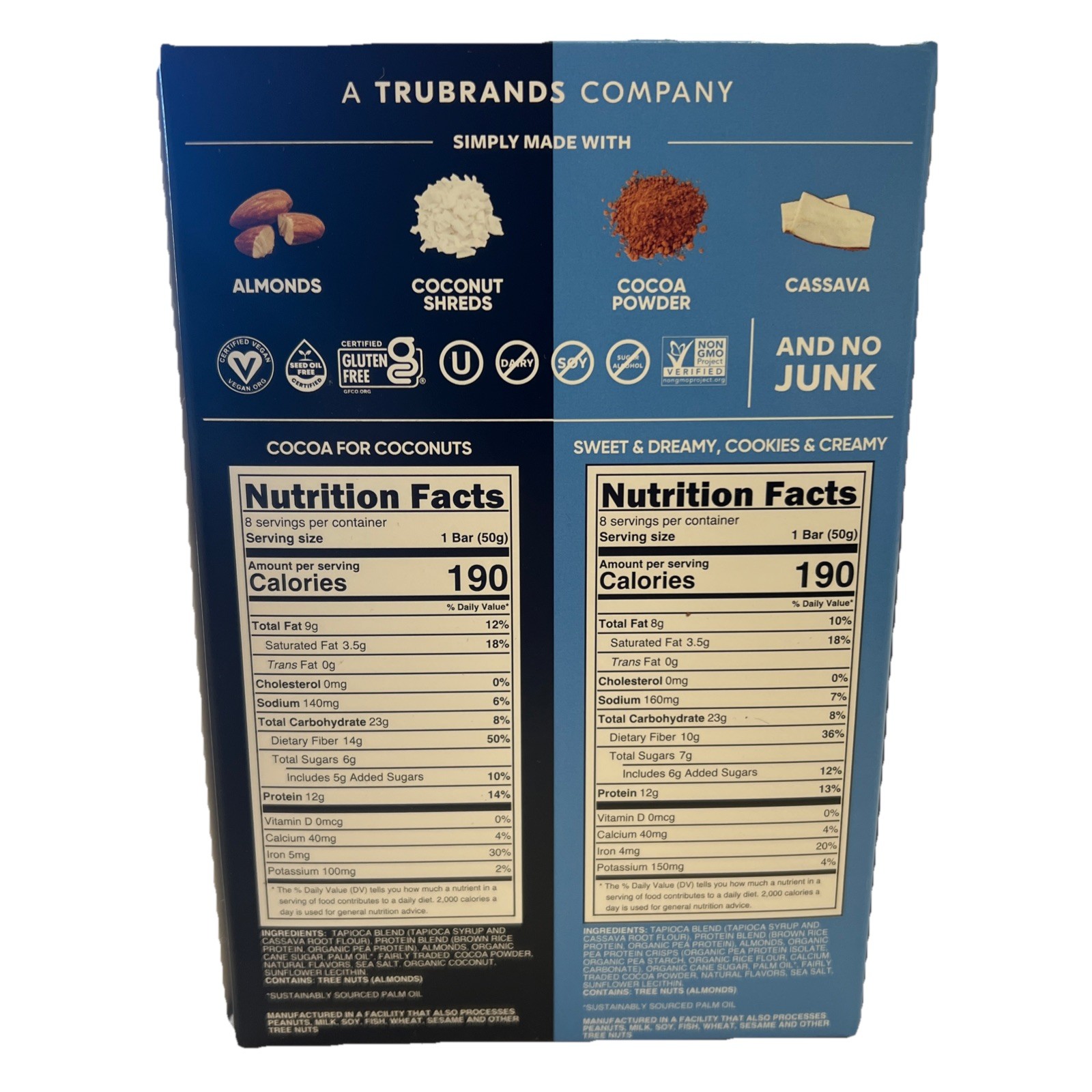 Trubar Protein Bars Cookies Creamy and Cocoa 16 x 1.76 Oz EXP 02/2027