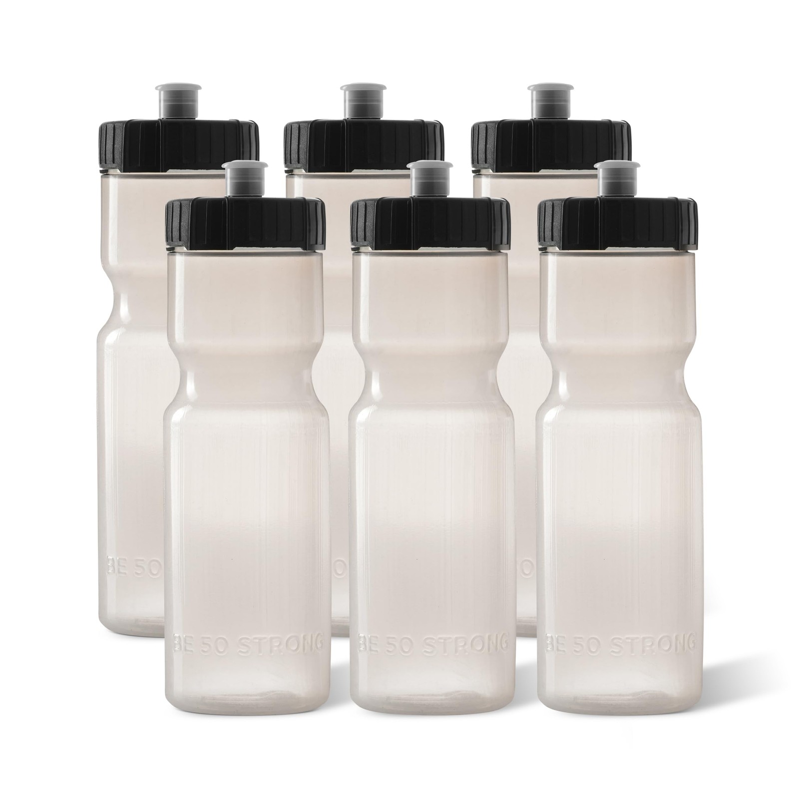 50 Strong Sports Water Bottles 6-Pack – Reusable 22 oz BPA-Free 22 Oz, Clear