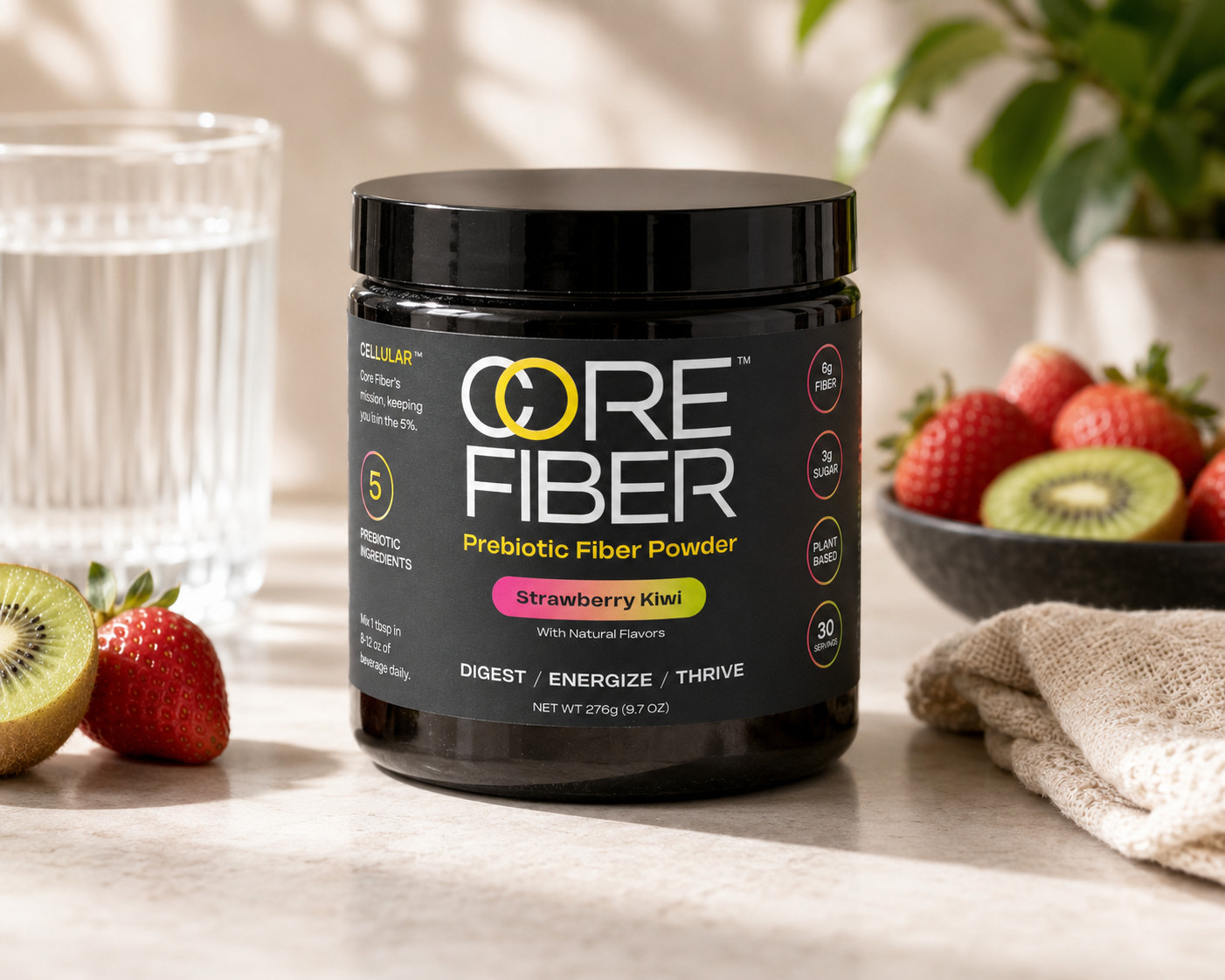 Core Fiber Prebiotic Fiber Powder Strawberry Kiwi 30 Servings Digest Energize Th