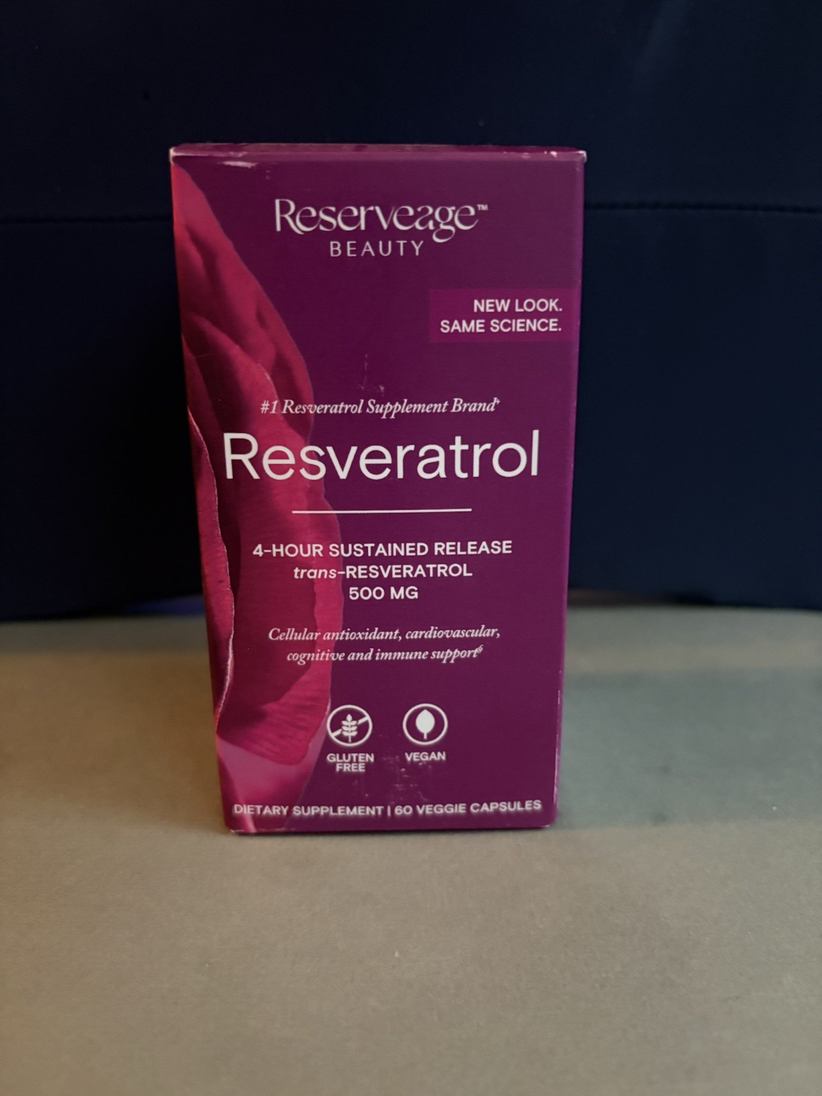 Resveratrol 500mg Anti-Aging by Reserveage Beauty 60 Veggie Capsules Exp-09/2028