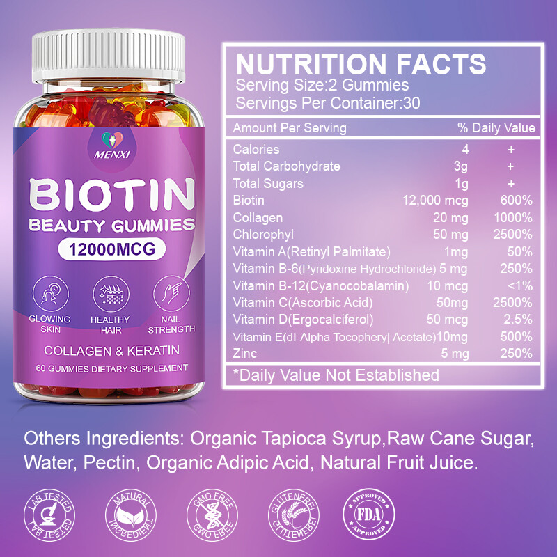 Biotin Collagen Gummies 12000Mcg – Maximum Potency for Hair, Skin, Nails