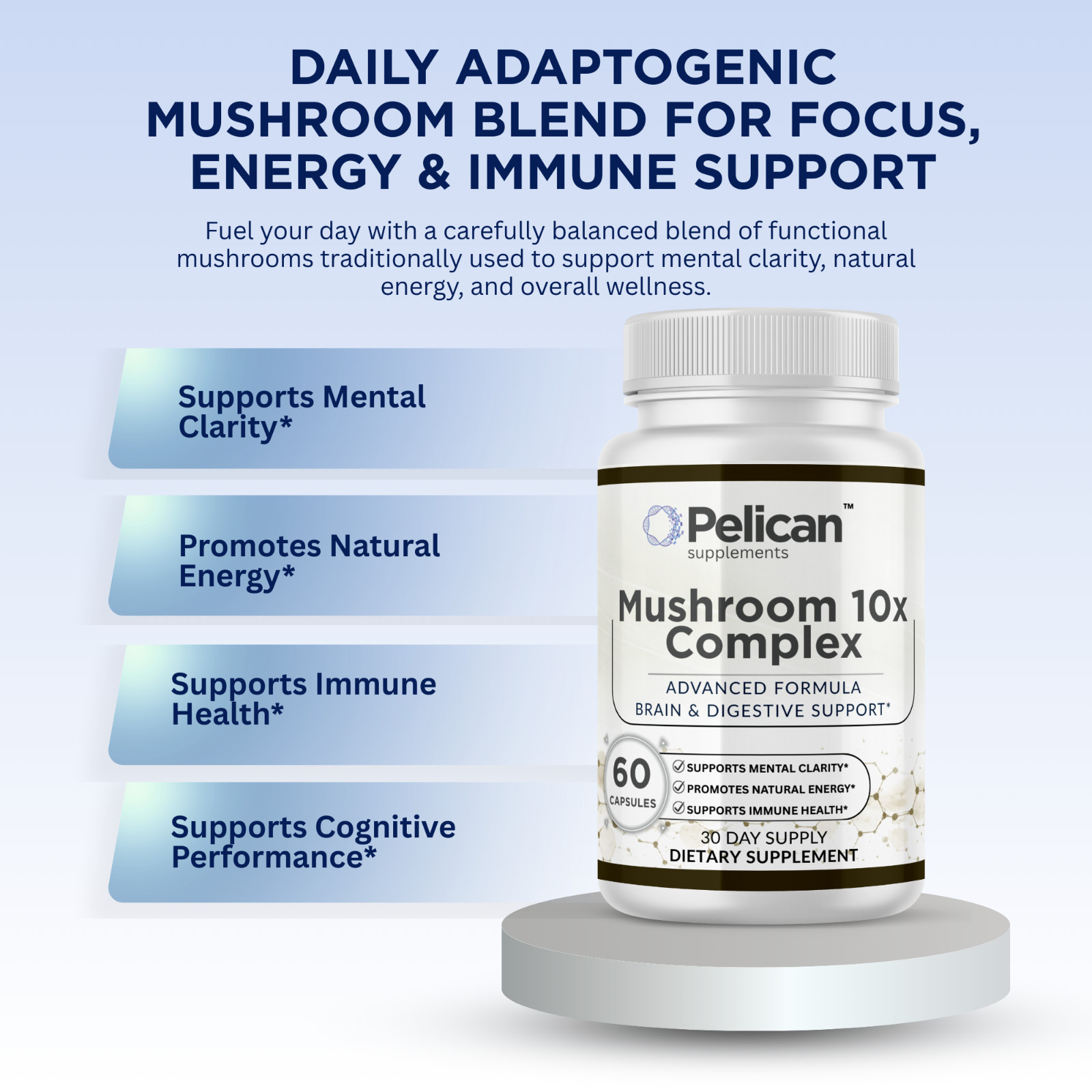 Pelican Mushroom 10X Complex – Immune & Wellness Support – 60 Capsules