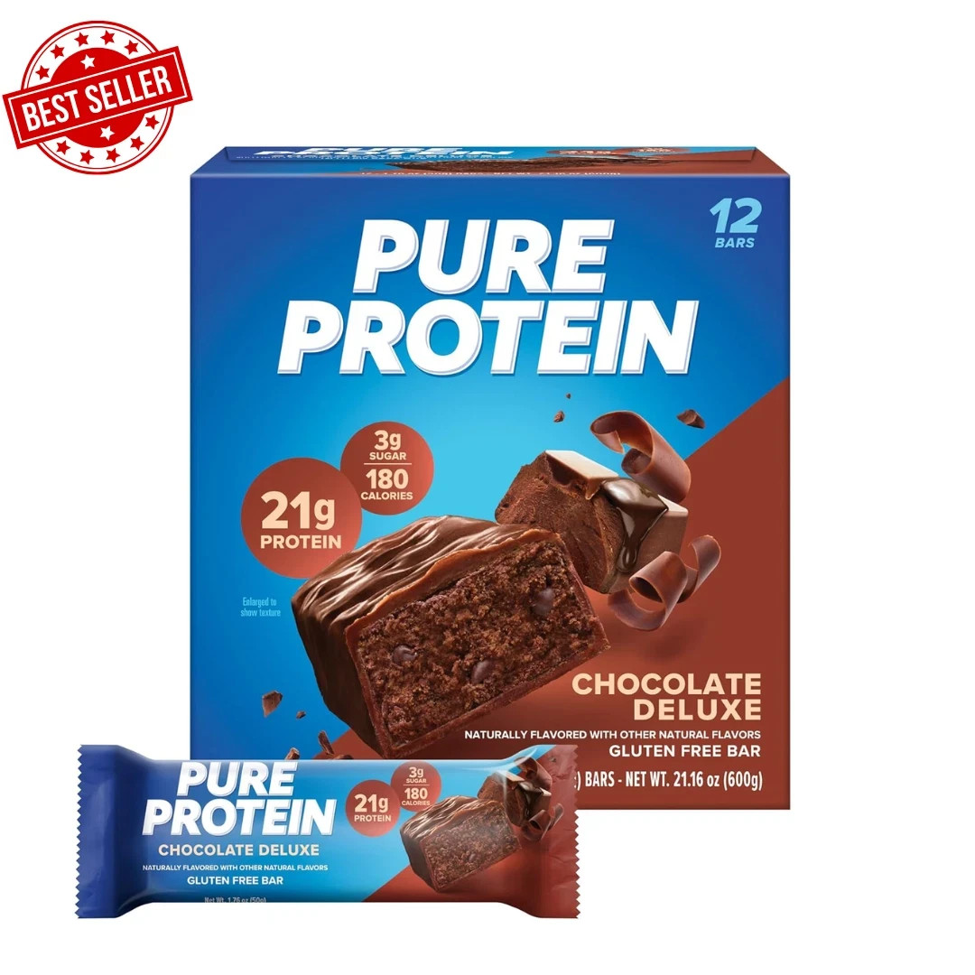 Pure Protein Chocolate Deluxe Bars 21g Protein Low Sugar 12 Count Gluten-Free