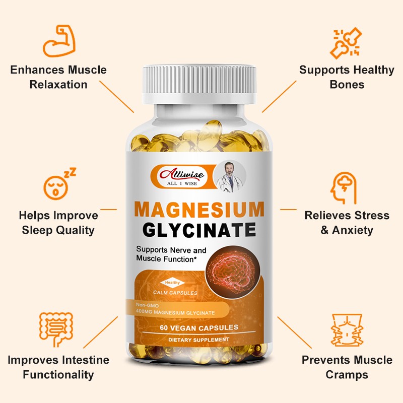 Magnesium Glycinate Stress & Anxiety Relief,Suppoer Healthy Bones 60/120 Pcs