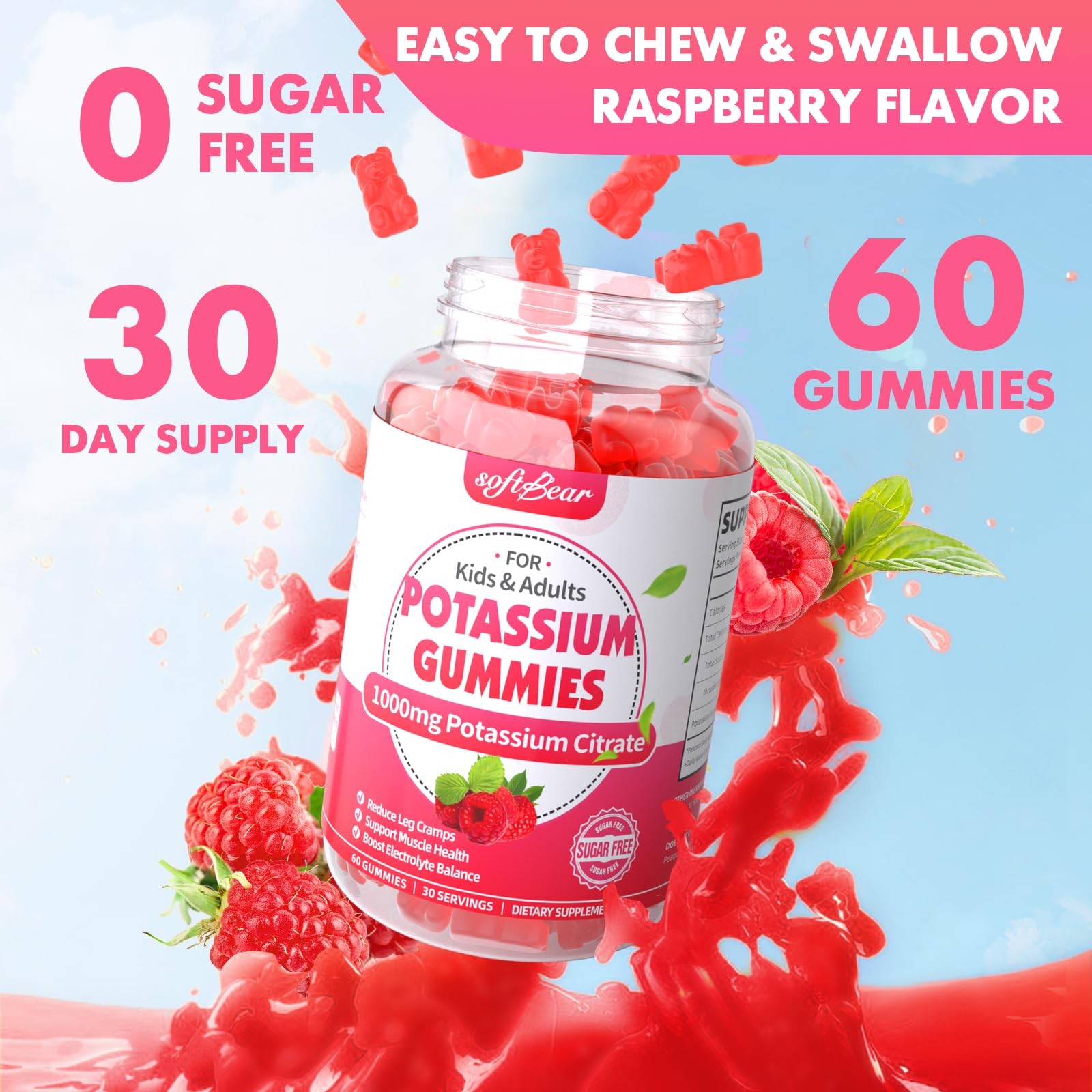 softbear Potassium Citrate 1000mg Gummies – High Absorption Potassium Gummies fo