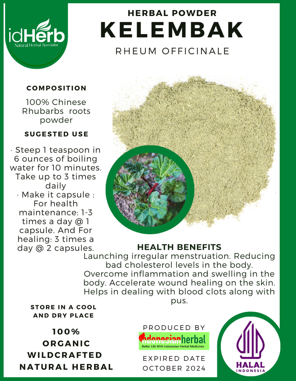 [idHerb] 50-500 gram Powder Chinese rhubarb Rheum Officinale WildCrafted