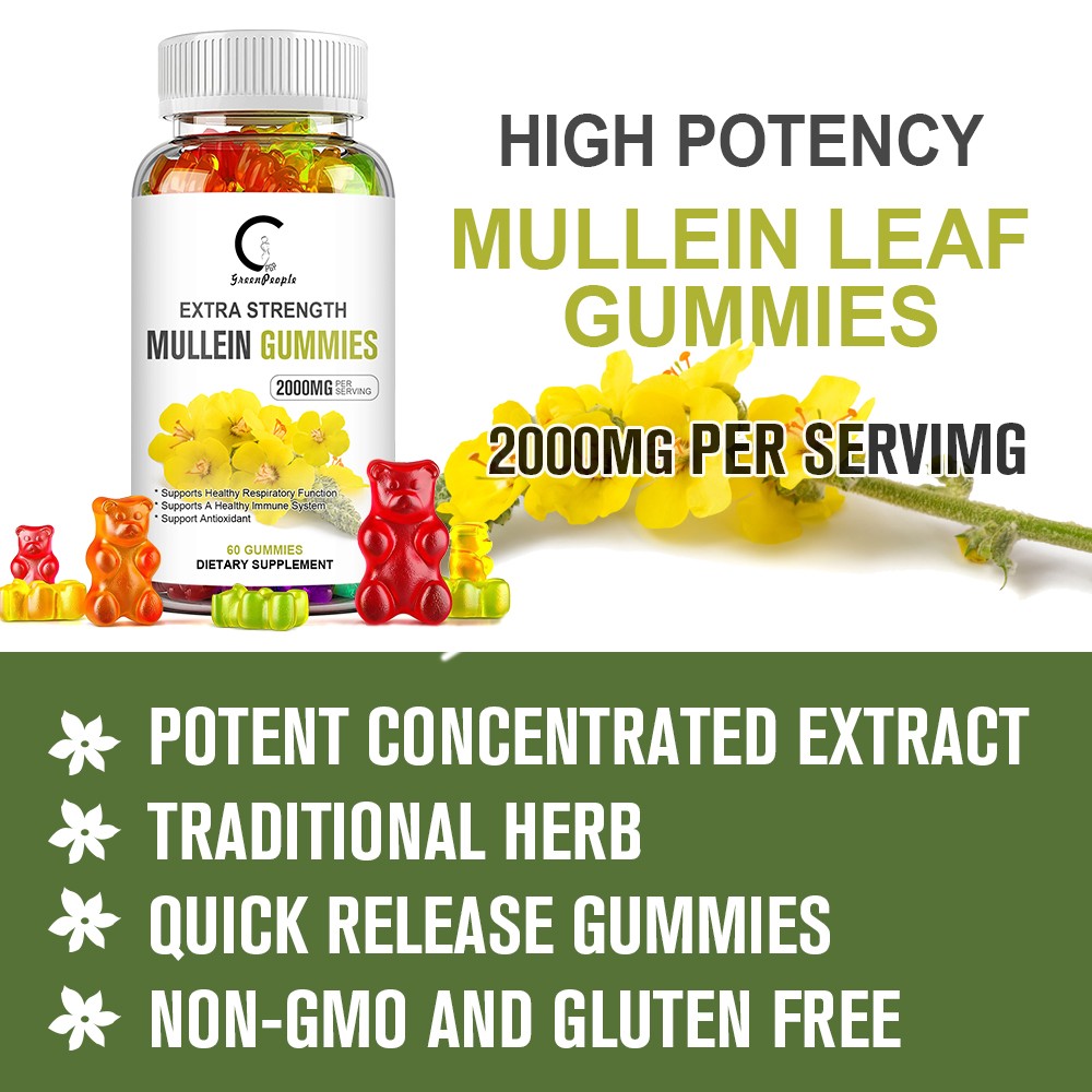 Mullein 60 Gummies for Lung Cleanse Extra Strength Mullein Leaf Extract