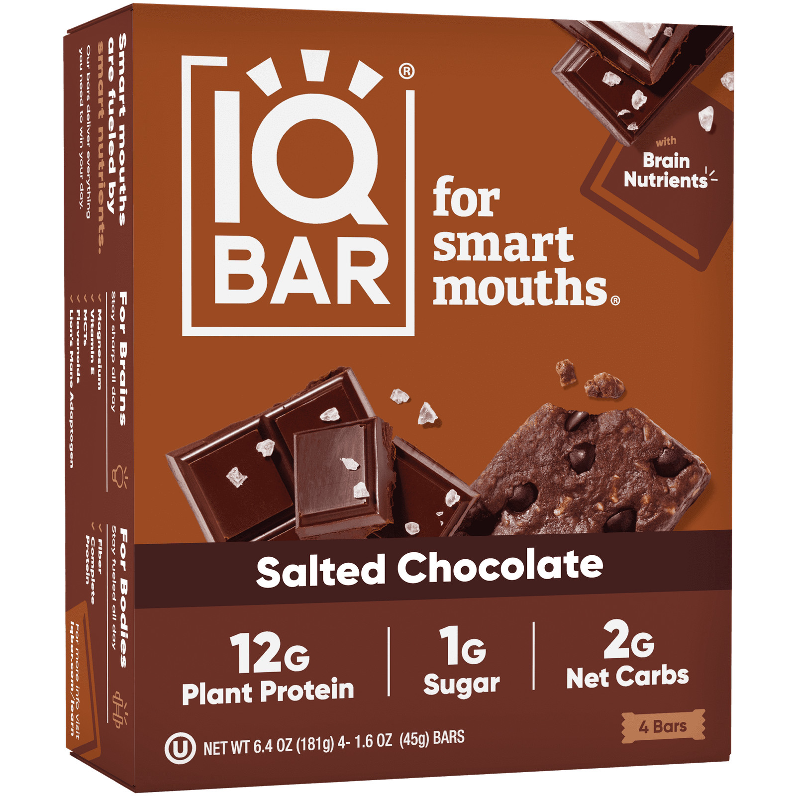 IQBAR Salted Chocolate Protein Bars – Vegan Energy Bars – High Fiber, 4 Count