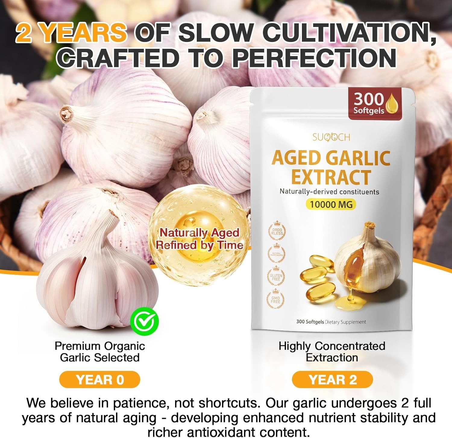 Pure Antioxidant Aged Garlic Extract – 300 Softgels for Heart & Brain Vitality