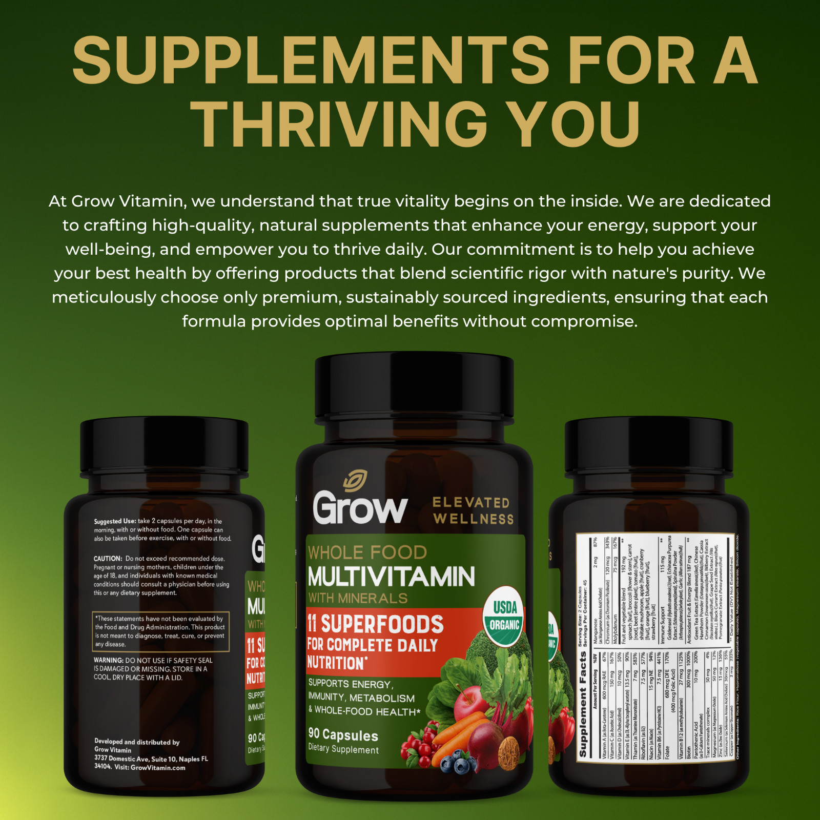Whole Food Multivitamin for Men – Natural Multi Vitamins Minerals Organic 90ct