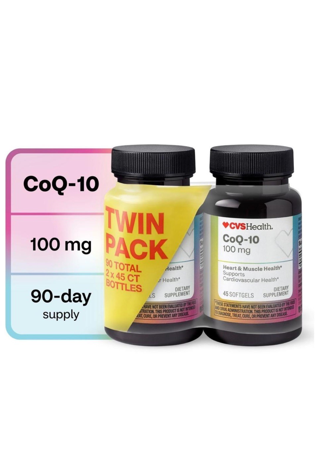 CVS Health CoQ-10 100 Mg 45 Softgels Two Pack. Batch# 523340-07; Exp. 01/2027