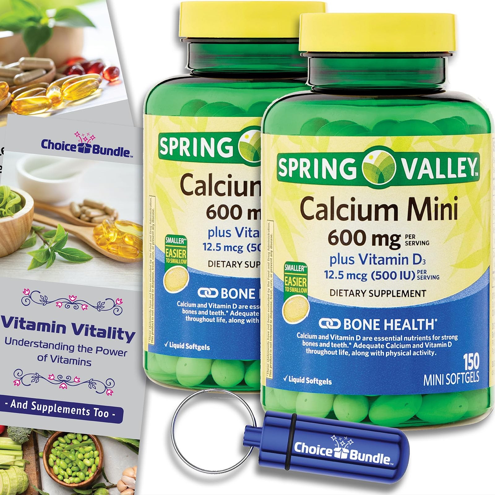 Spring Valley Calcium 600 mg Plus Vitamin D3 12.5 mcg 150 Ct Mini Softgels 2 Pk