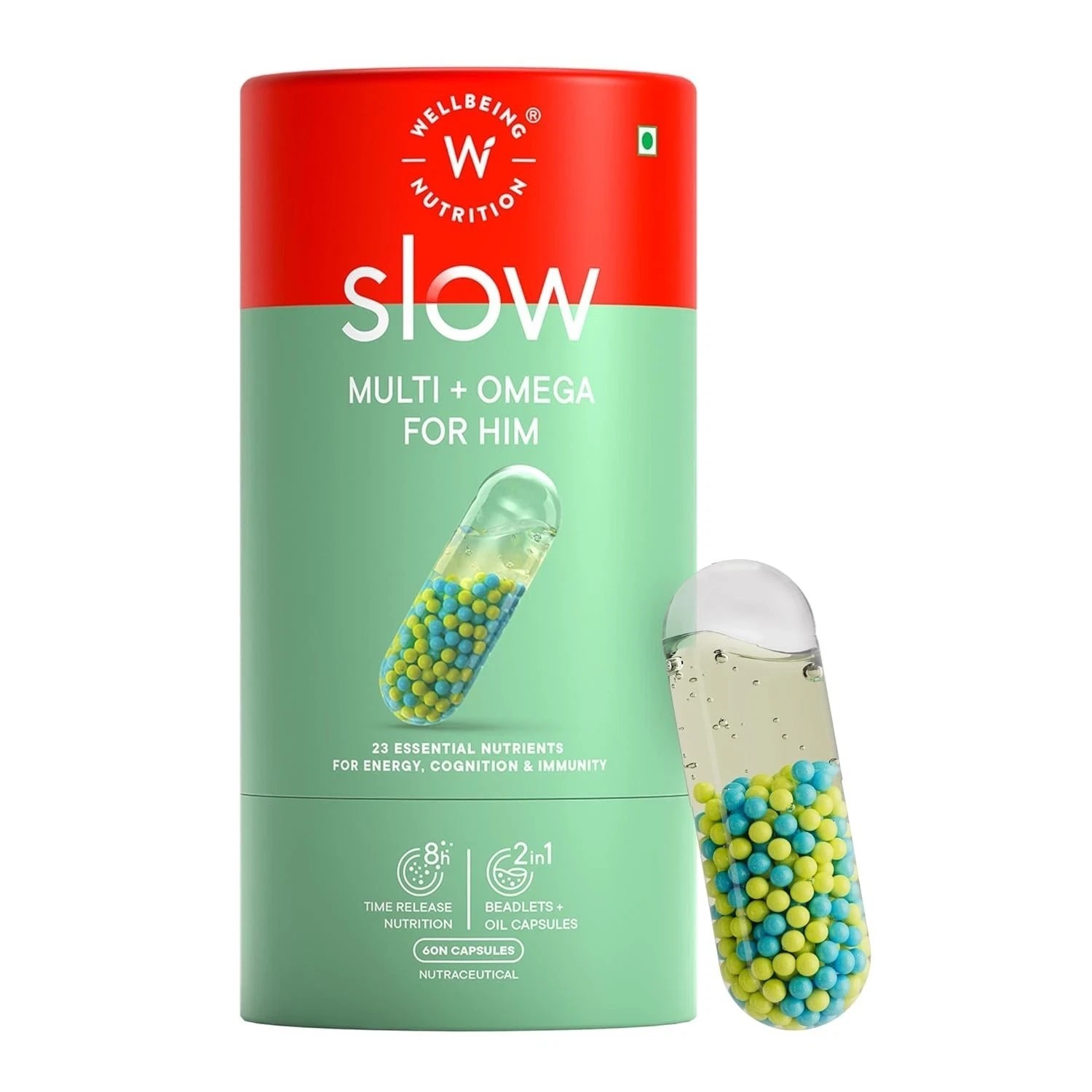 Wellbeing Nutrition Slow Multivitamin + Omega 3 – 60 Veg Capsules z087