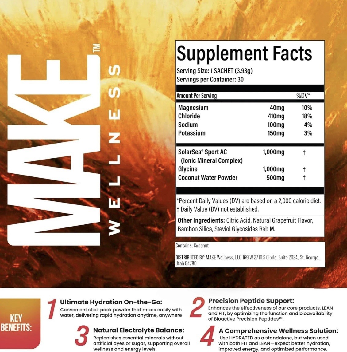 Make Wellness Hydrated Grapefruit Hydration & Electrolyte Drink Mix 30 Sachets