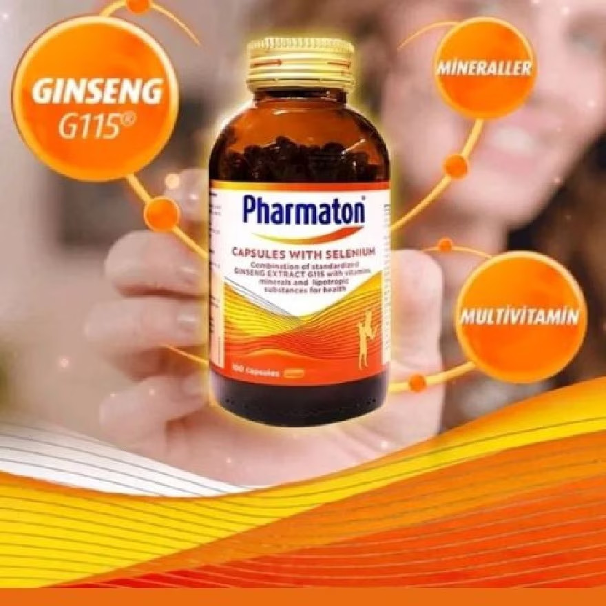 4 x Pharmaton 100 Capsules with Ginseng & Selenium – Multivitamin Energy Booster