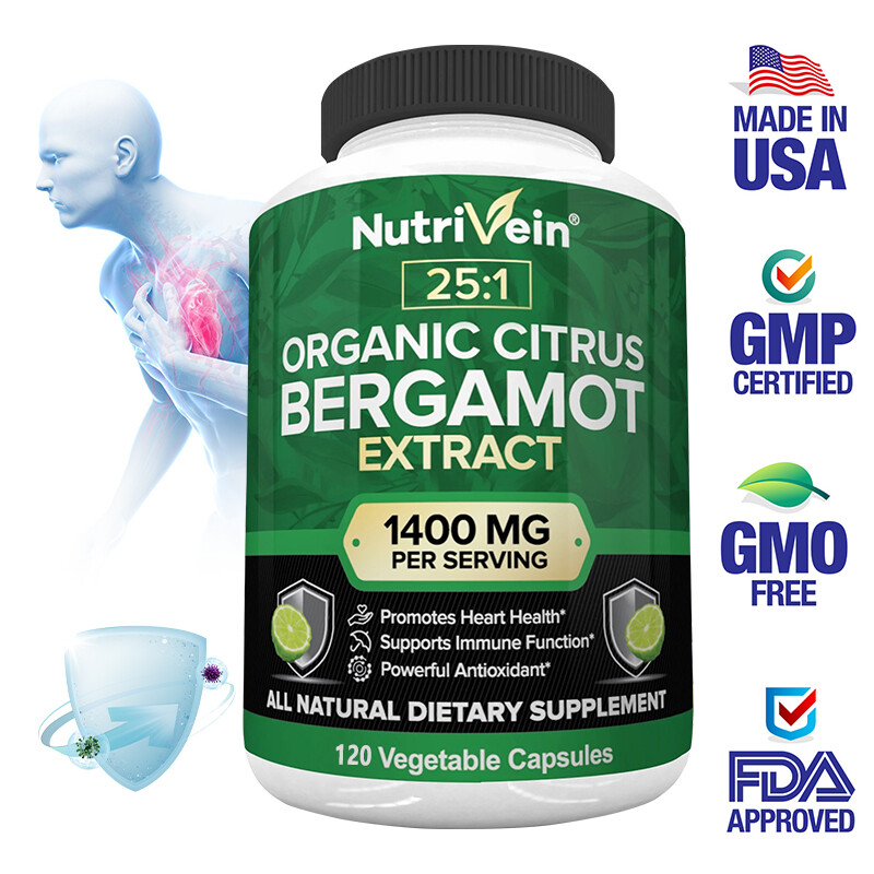 Citrus Bergamot 1400mg – 25:1 Extract, Organic Heart Health Supplements 60pcs