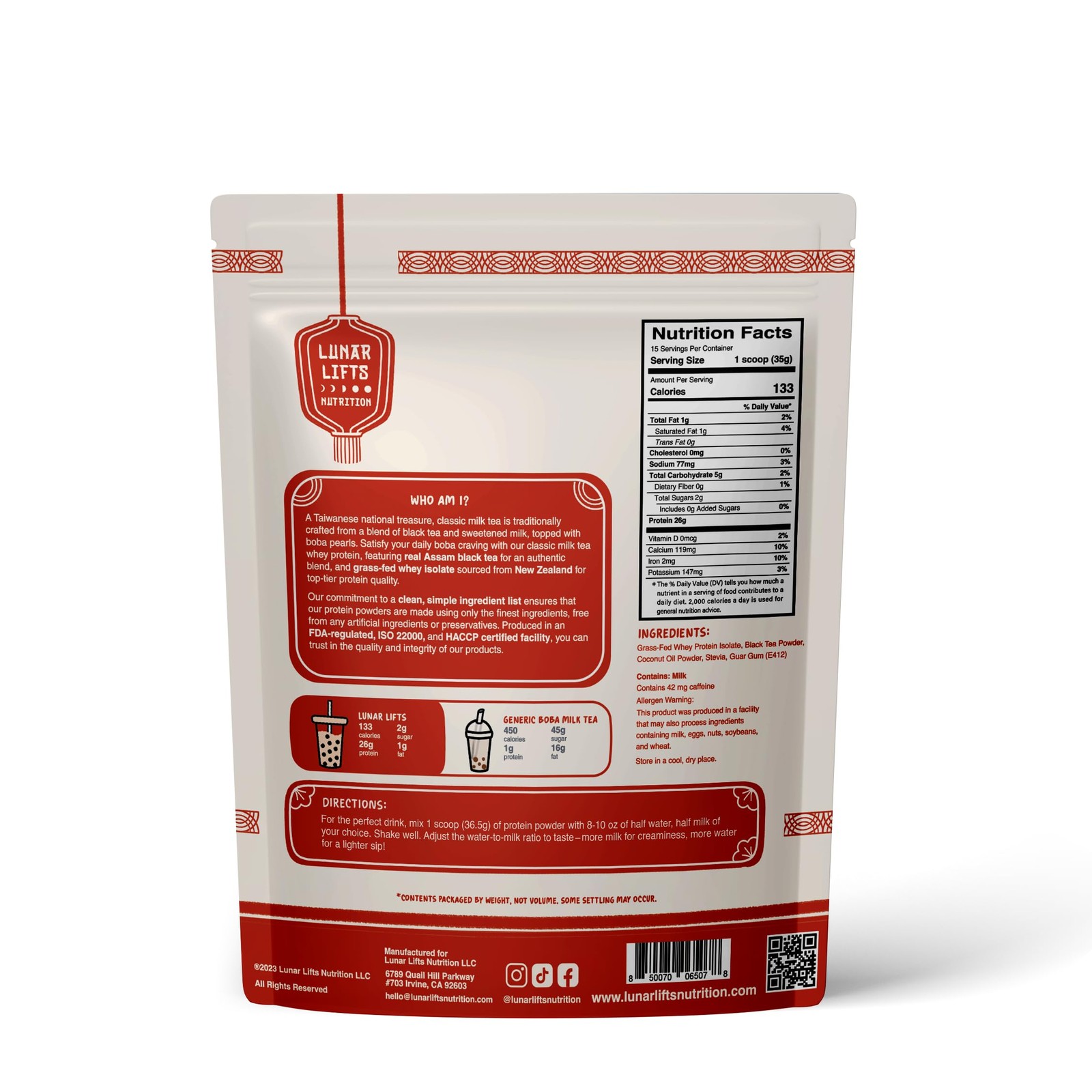 Lunar Lifts Nutrition Classic Milk Tea Boba Protein Powder | Whey Protein Iso…