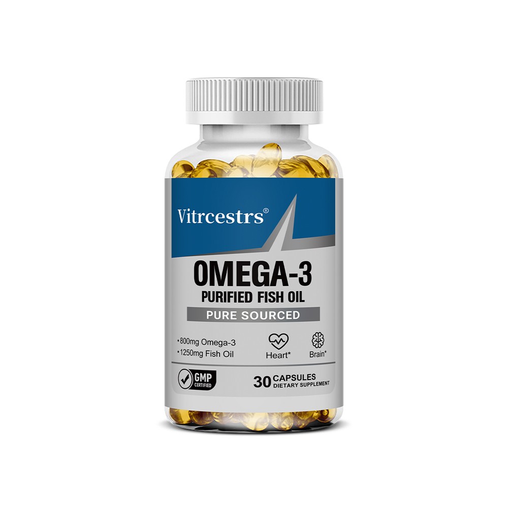 Vitrcestrs Omega-3 Fish Oil 1250mg,30/60/120Capsules,800mg Omega-3,GMP Certified