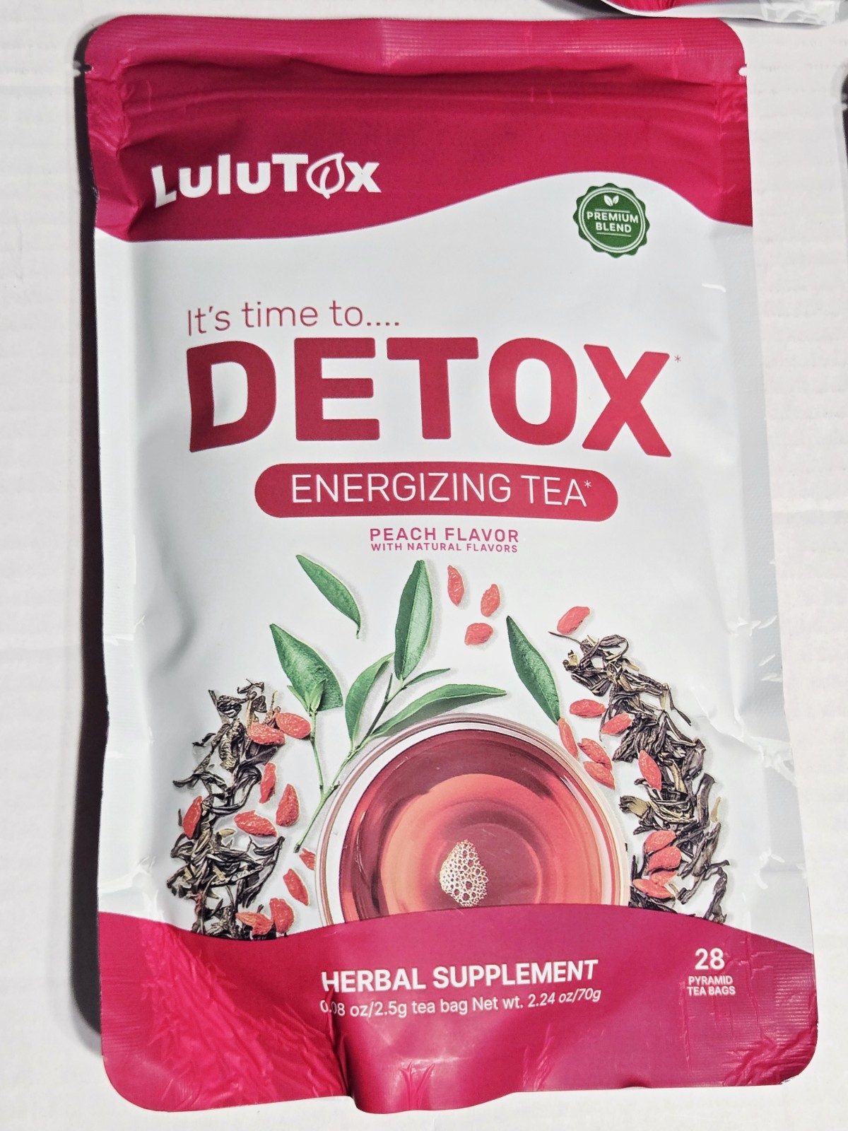 LuluTox Detox Energizing Tea Peach Flavor 1 Pack 28 Tea Bags Exp 08/2028