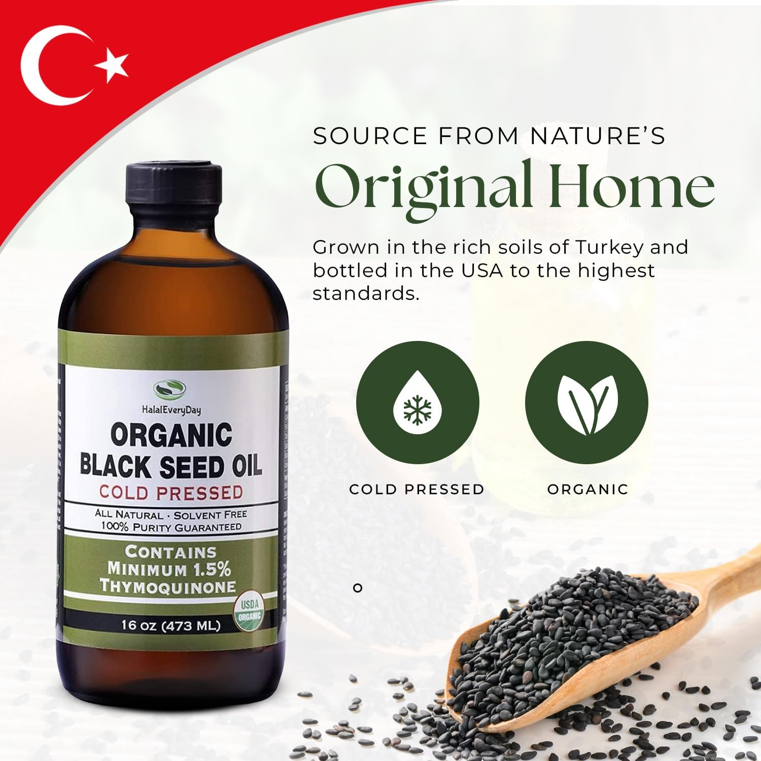 Halaleveryday Organic Black Seed Oil – Usda Certified Cold Pressed Glass Bottle