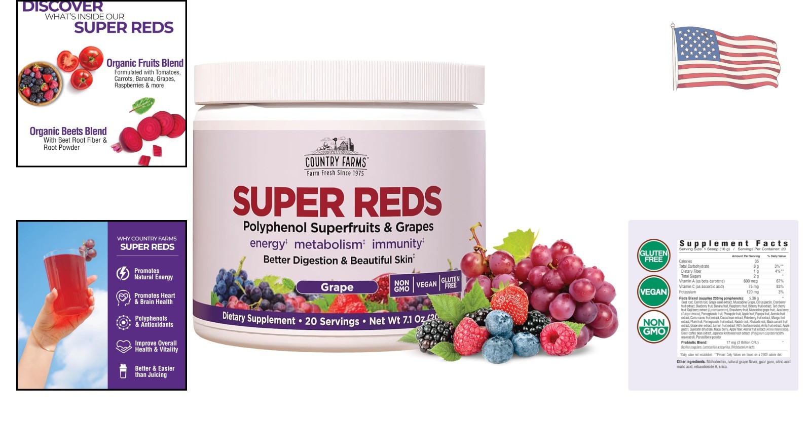 Energizing Super Reds Blend – 40 Antioxidant Fruits & Probiotics, 20 Servings