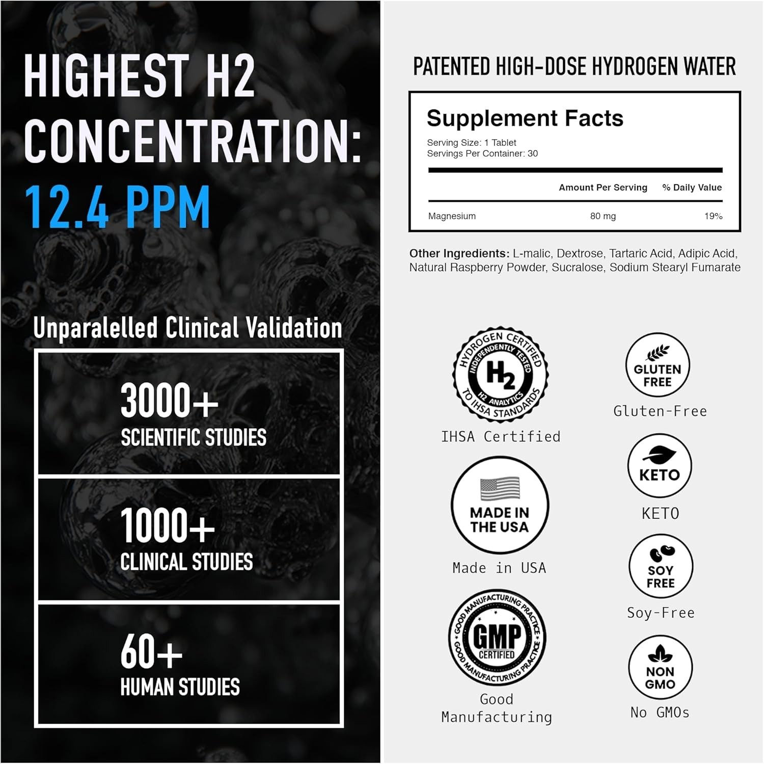 DRINK HRW Rejuvenation Molecular Hydrogen Water Tablets: 12 ppm H2, Patented, US