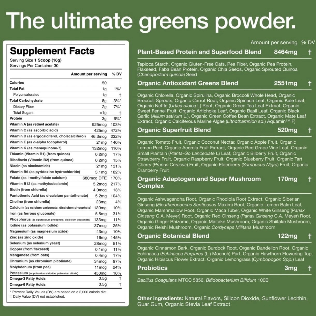 Huel Daily Greens Superfood Powder – 91 Vitamins Minerals Adaptogens 9oz – 255g