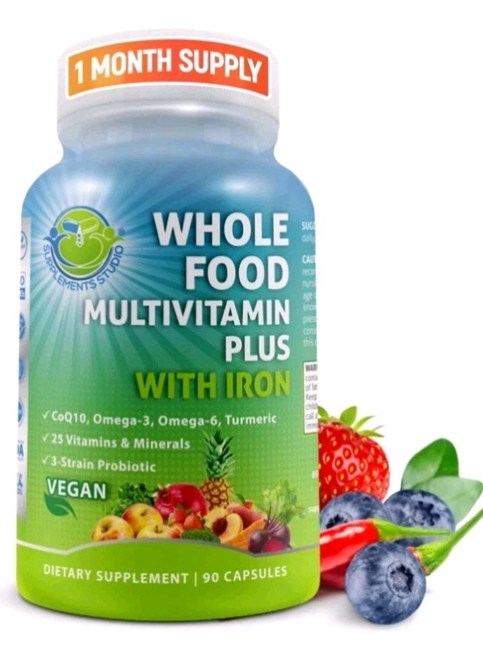 Vegan Whole Food Daily Adult Multivitamin with Iron- 90 Capsules