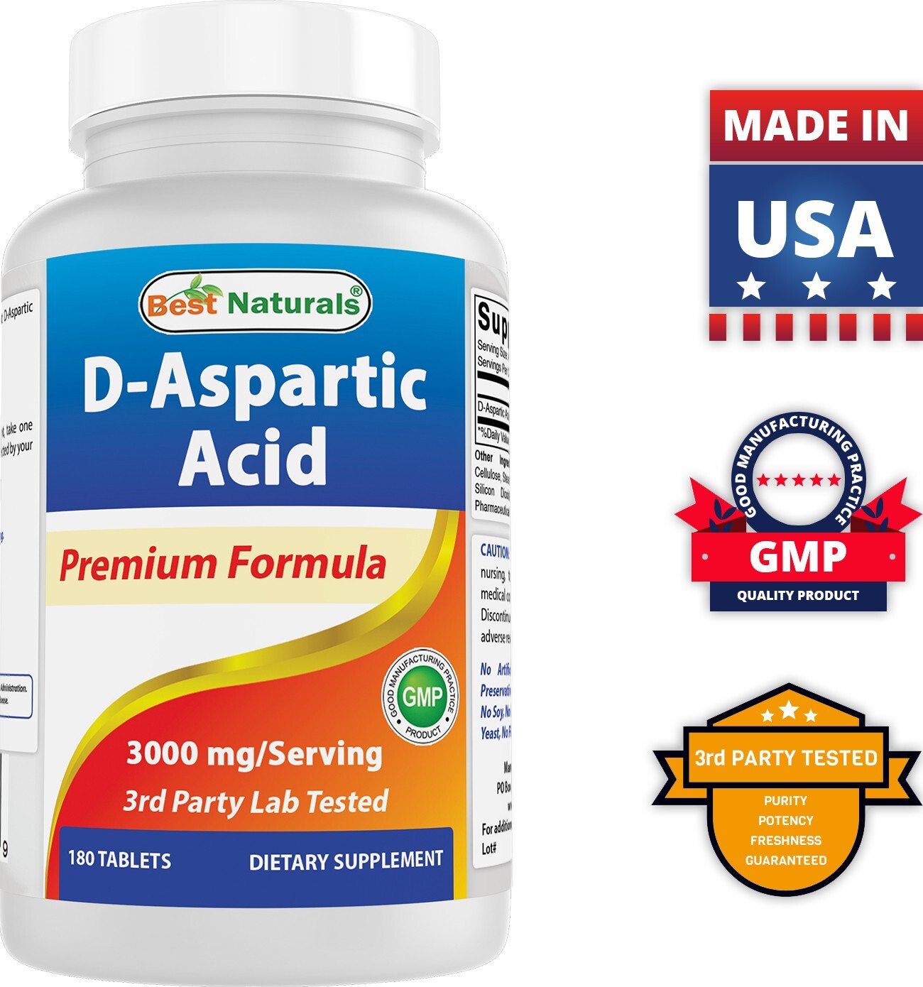 Best Naturals D Aspartic Acid (DAA) 3000mg per Serving 180 Tablets