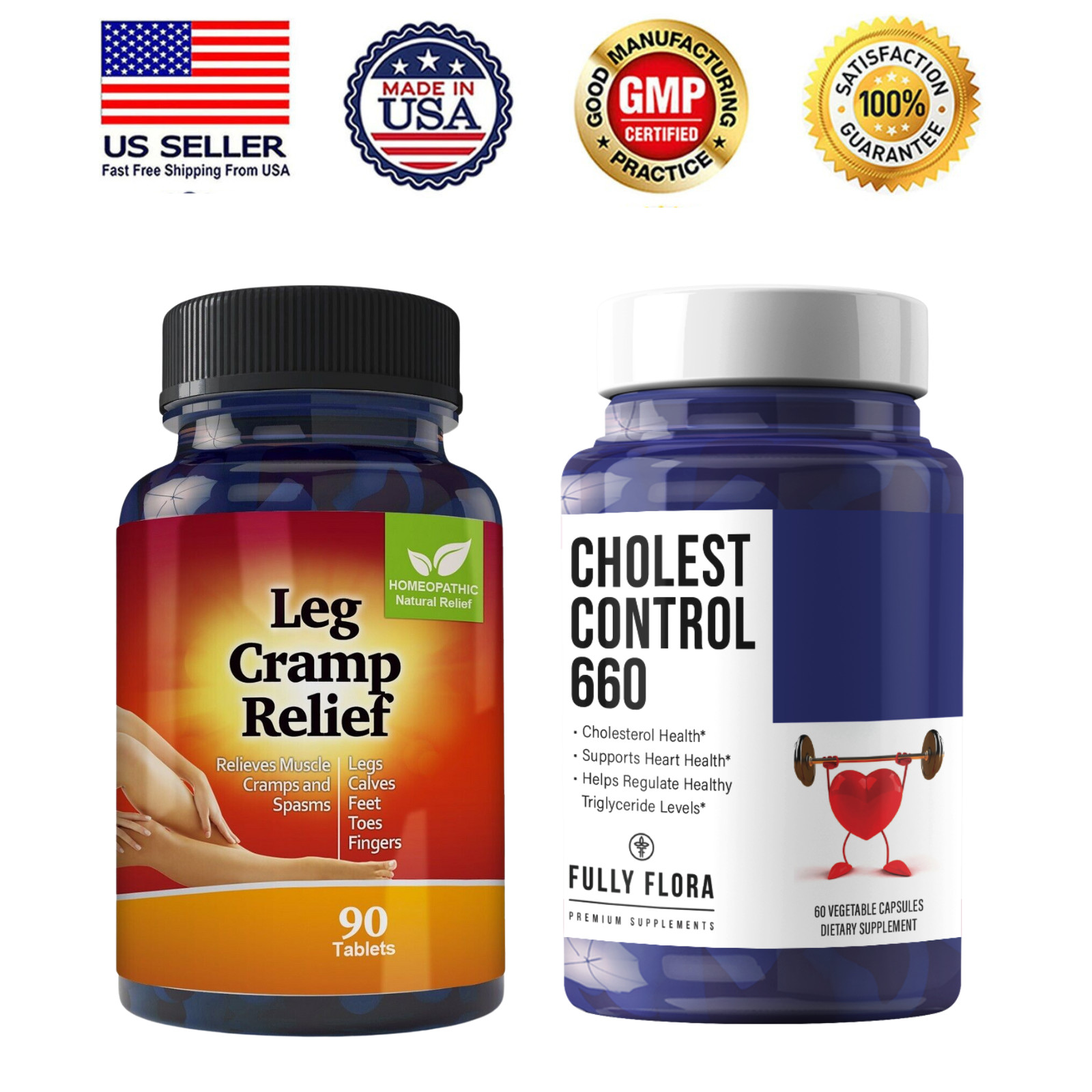 Calcium 1000mg Legs Muscle Support & Cholesterol 660 Heart Supplement 60 Caps