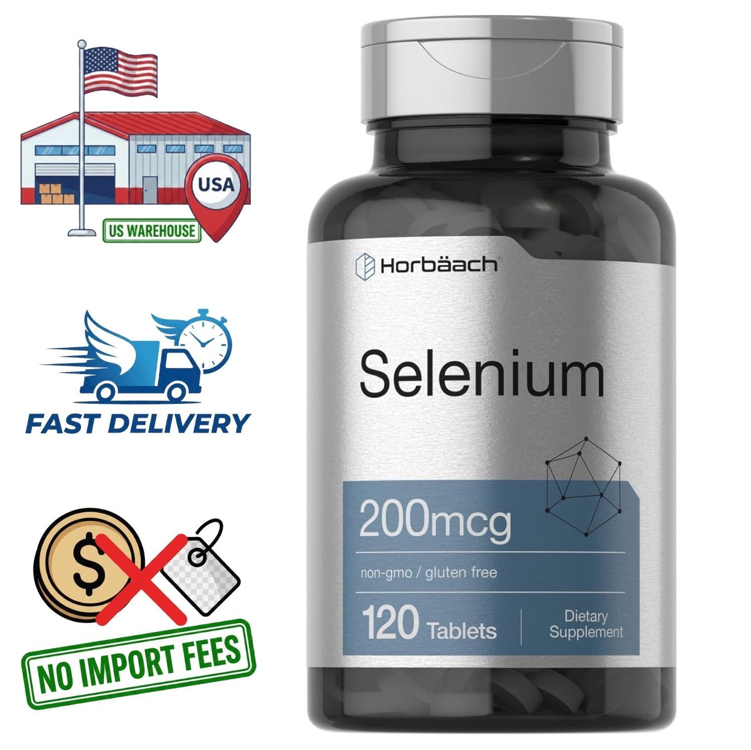 Selenium 200mcg Supplement 120 Tablets | Vegetarian, Non-GMO and Gluten Free