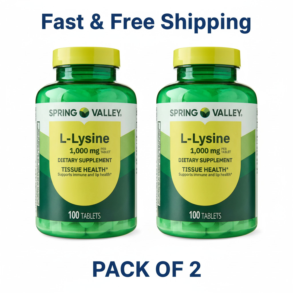 Spring Valley L-Lysine 1000 mg Tablets for Tissue Health, 100 Ct, 2-Pack