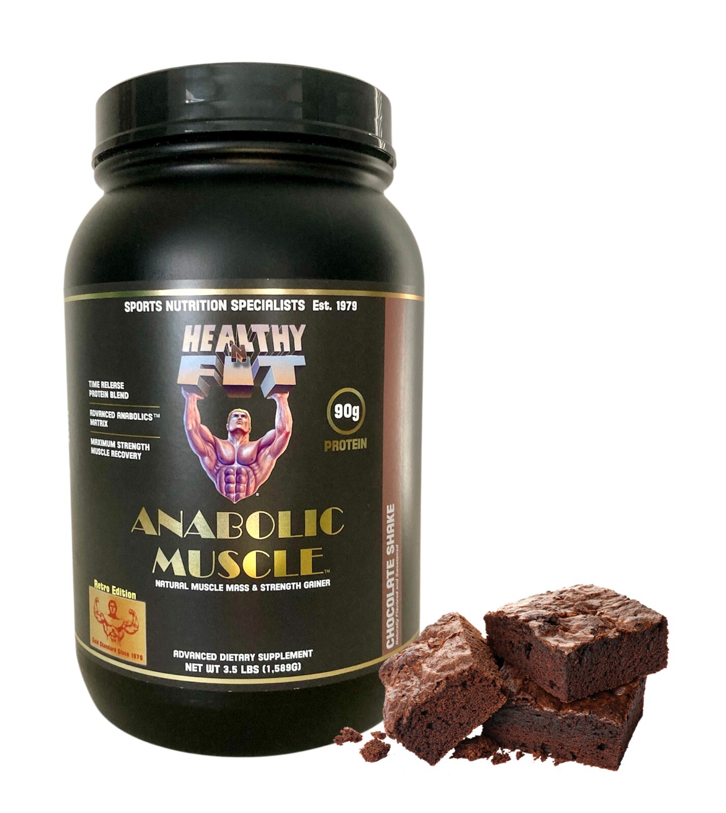Healthy N Fit Anabolic Muscle (Chocolate) 3.5lb 90g Sustained Release Proteins