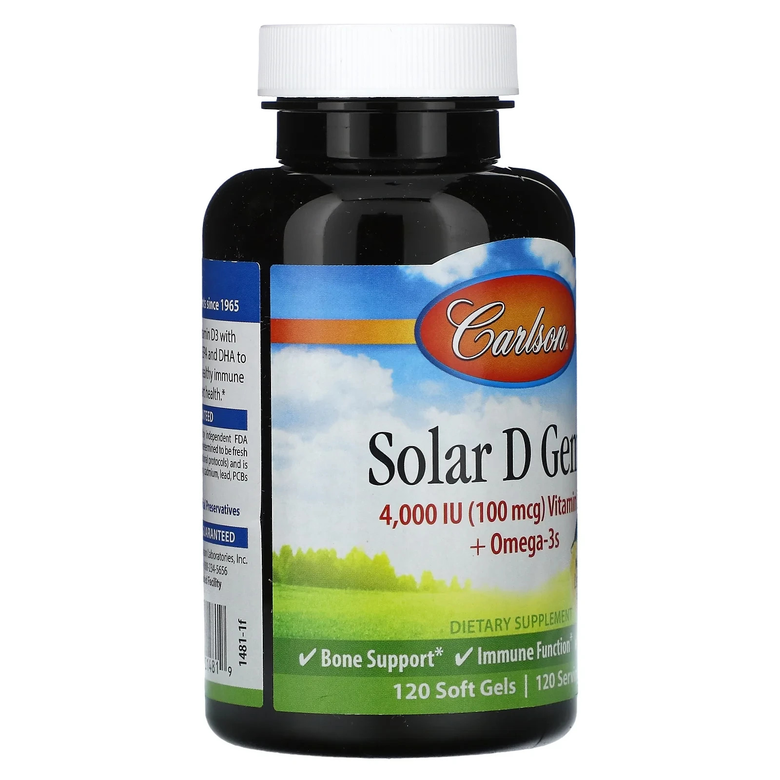 Carlson Solar D Gems – Lemon 4,000 Iu (100 mcg) vitamin D3+omega-3s / 120 Sgels