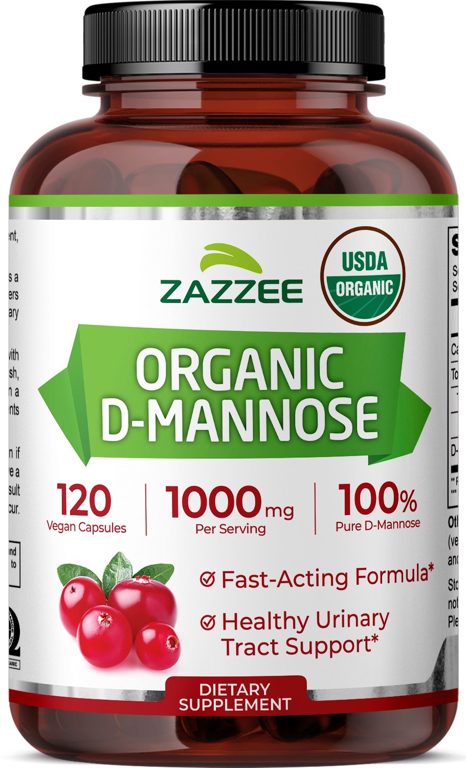 Zazzee USDA Organic D-Mannose Capsules Fast Acting