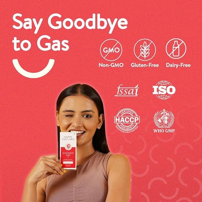 VELBIOM Happy Cultures Goodbye Gas All Types Of Gas Relief, 60 Chewables.