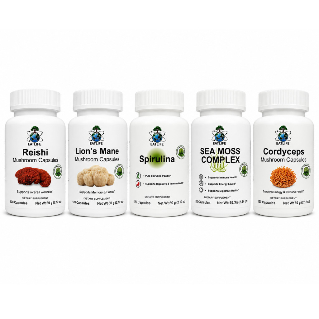 EATLIFE 5-Pack Vegan Combo Spirulina Reishi Cordyceps Sea Moss Complex
