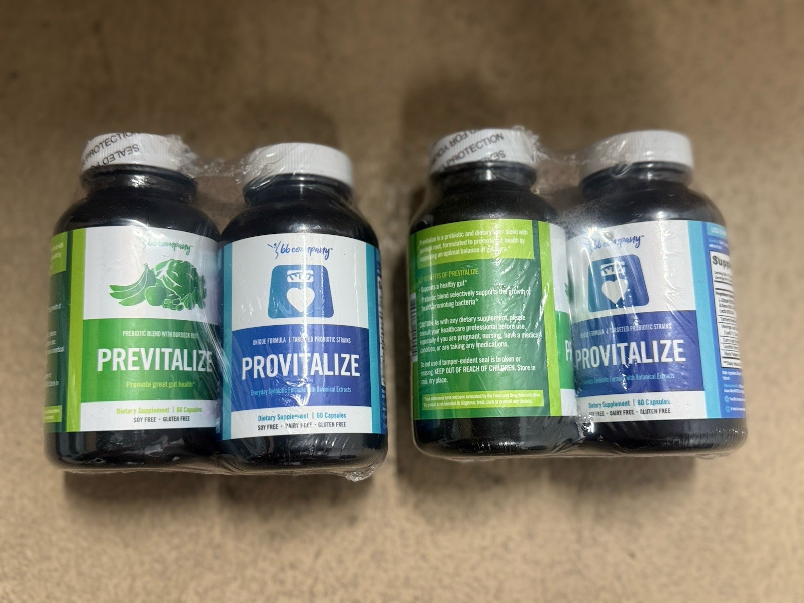 LOT OF 4 BB COMPANY (2) PREVITALIZE & (2) PROVITALIZE 60 CAPSULES EACH 5/27