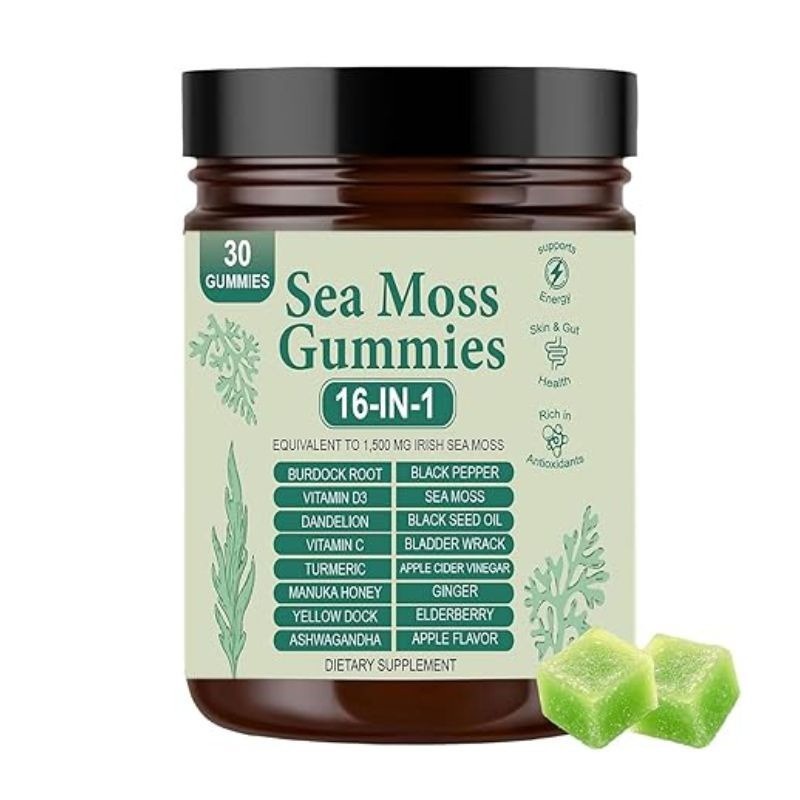 Improved 16 in 1 Organic Sea Moss Gummy | Irishmoss Extract 6000Mg | Green Apple