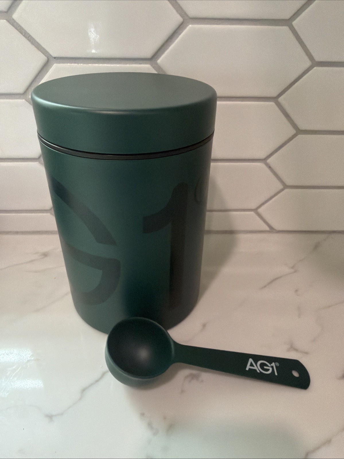 Athletic Greens AG1 Metal Canister Mix Jar Storage Container With Scoop