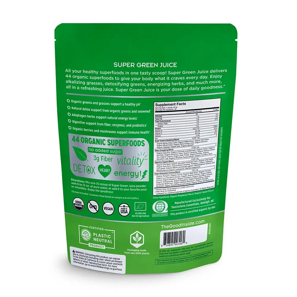 Super Green Juice Powder Organic Vegan Non GMO Gluten Free Greens 30 Servings