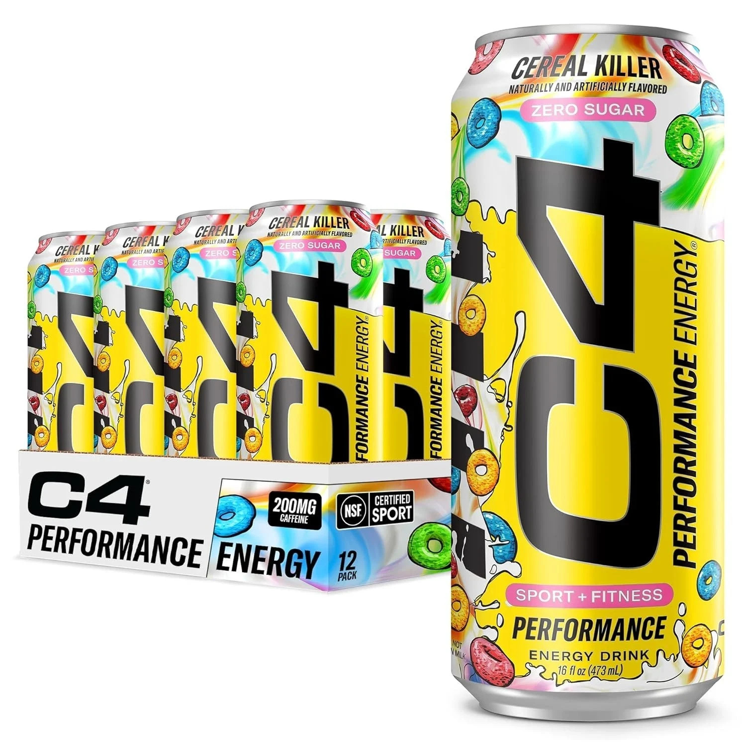 C4 Energy Carbonated Cereal Killer Zero Sugar Energy Drink, (Pack of 12)