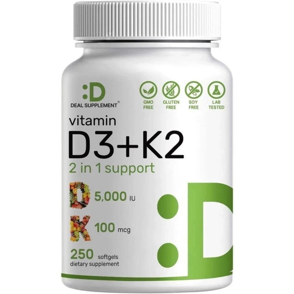 DEAL SUPPLEMENT Vitamin D3 K2 5000IU Softgel, 2-1 Complex, 250 Count NEW