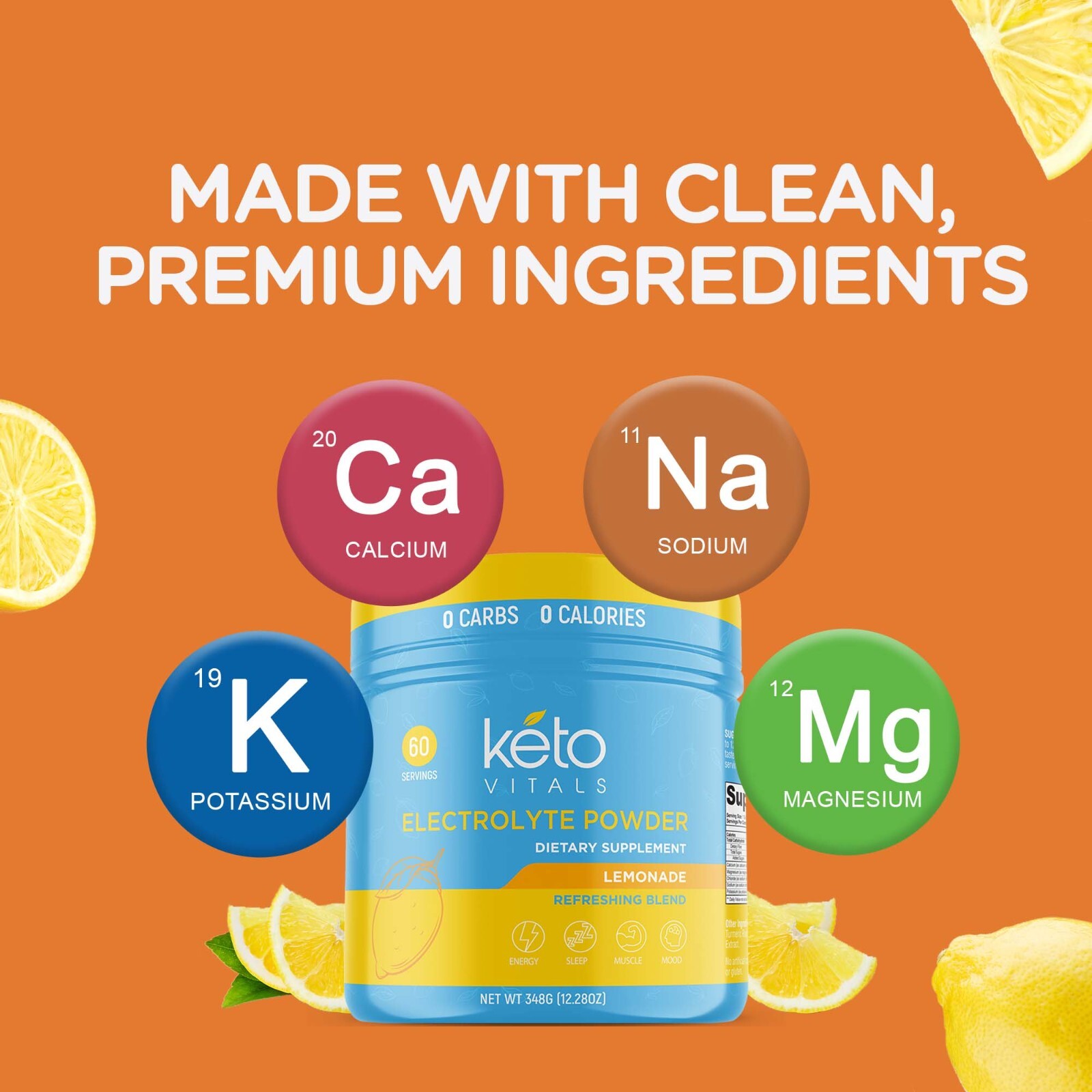 Keto Vitals Electrolyte Powder Supplement Energy Drink Mix Tub Lemonade