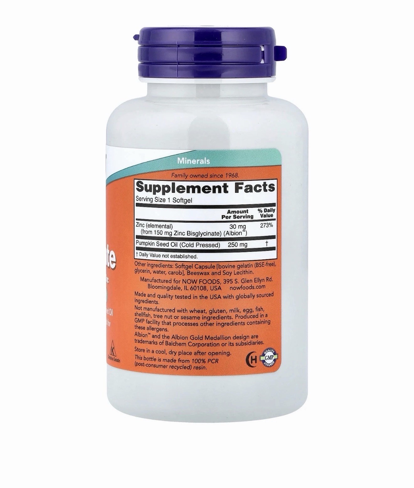 Now Foods Zinc Glycinate 120 Softgels GMP Quality Assured
