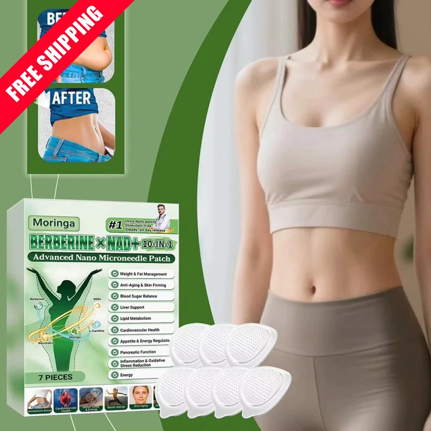 Moringa Berberine 10 in 1 Nano Microneedle Slim Body Support Patch 7PCS*