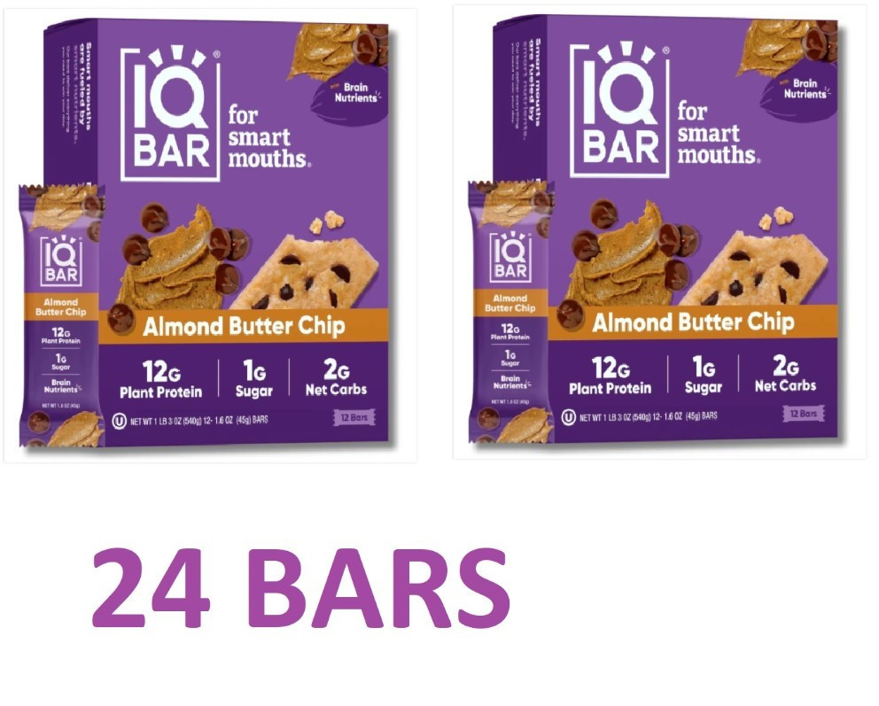 2x IQBAR Brain and Body Plant Protein Bars – Butter Chip Almond Butter /24 total