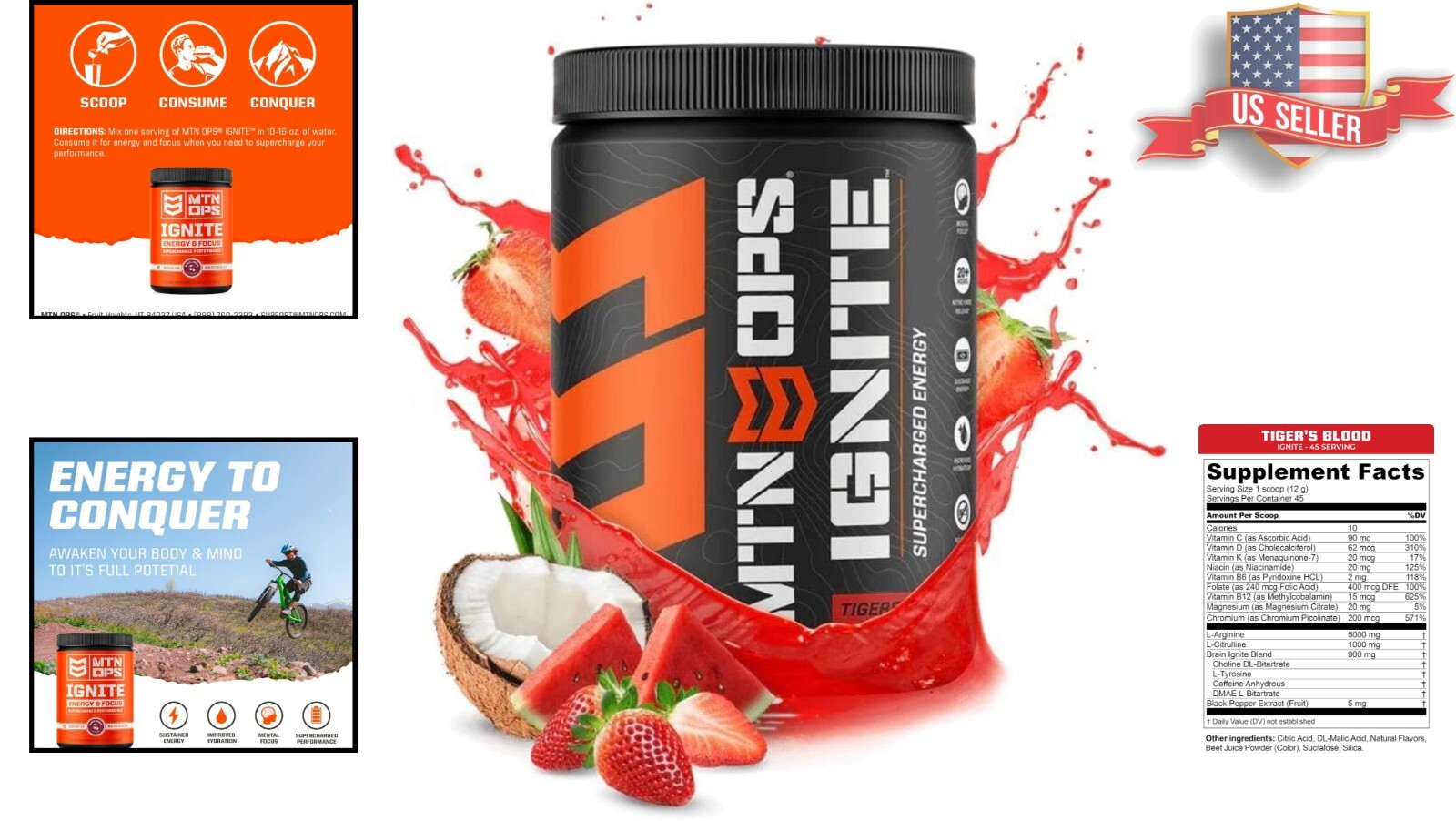 Ignite Supercharged Drink Mix – 45 Servings, Nitro-Infused Tiger’s Blood Flavor