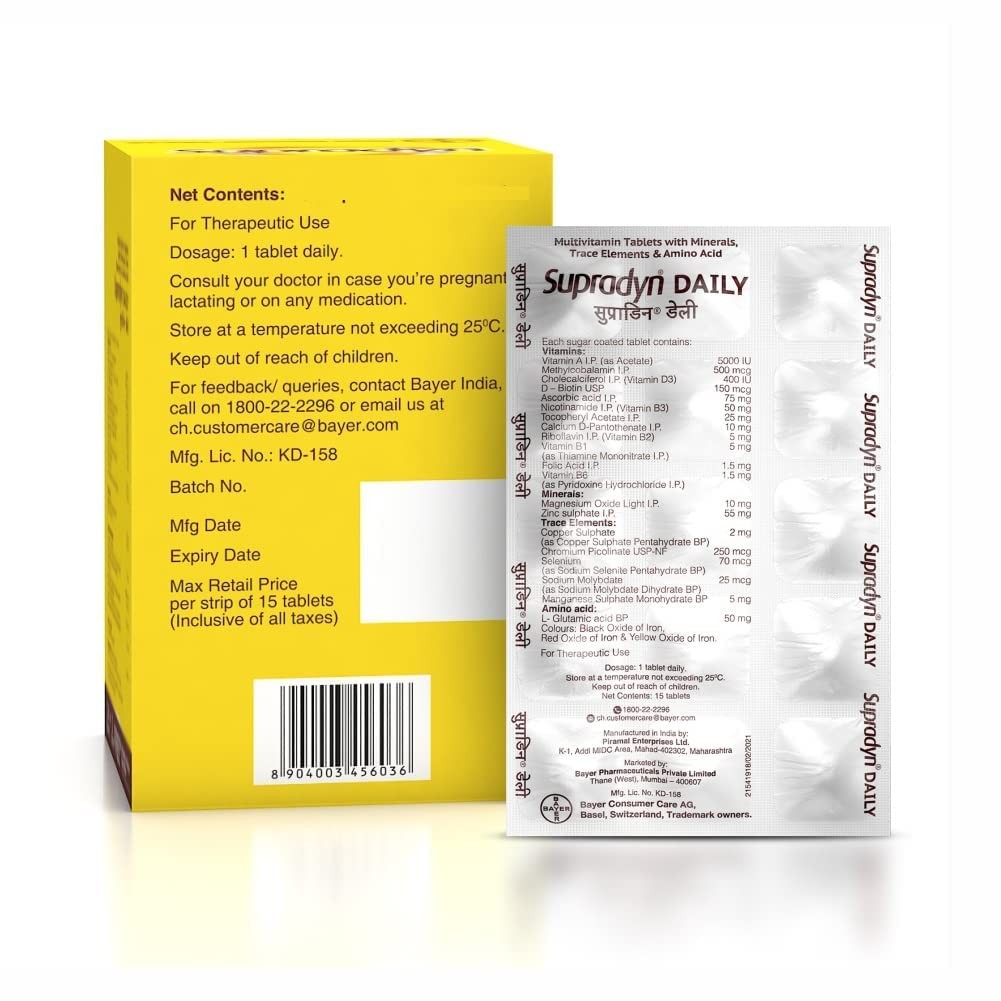 Supradyn Daily Multivitamin 15 Tablets for Unisex | Daily Immunity and 2X Energy